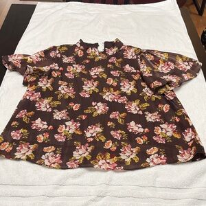 LC Lauren Conrad Floral Blouse - Brown and Pink